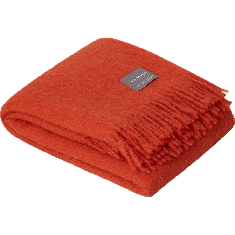 Mohair Blanket Rolled Fringe 130x170 cm, Jaffa Orange