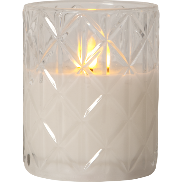 Flamme Romb Pillar Candle LED White, 125 mm