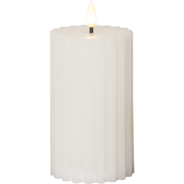Flamme Stripe Pillar Candle LED 15 cm, White