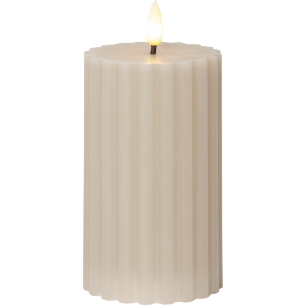 Flamme Stripe Pillar Candle LED 15 cm, Beige