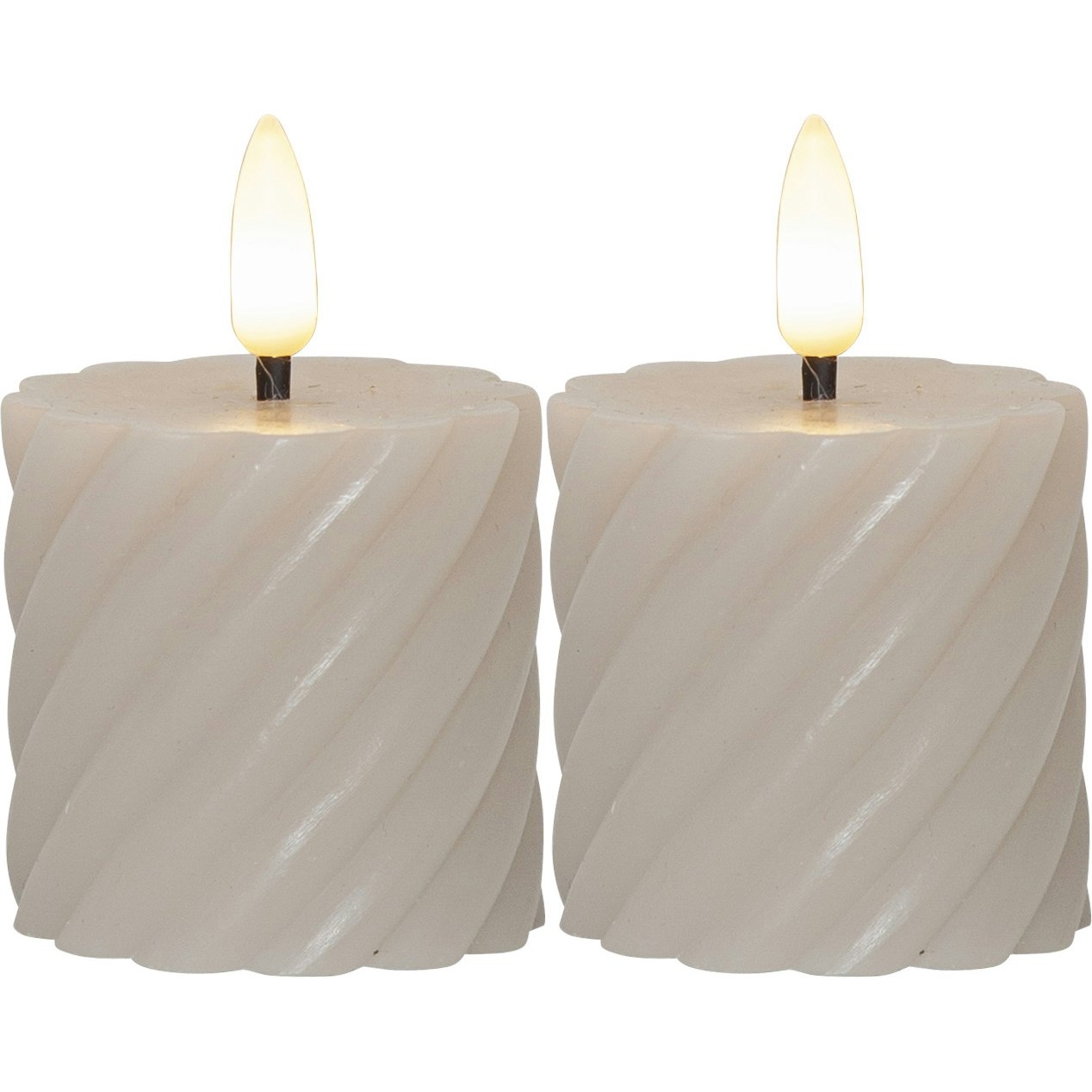 Flamme Swirl LED Pillar Candle 7,5 cm 2-pack, Beige