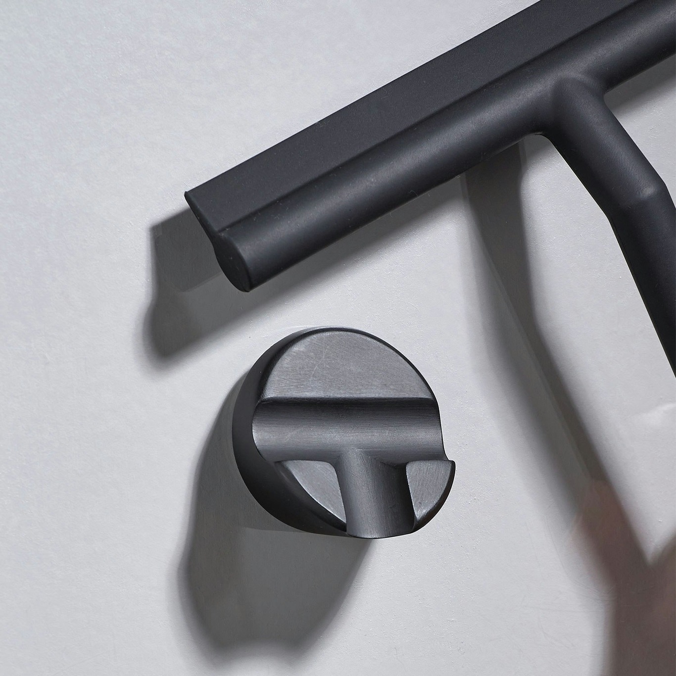 10 in. Black Stainless Steel Shower Squeegee with 2 Adhesive Hooks