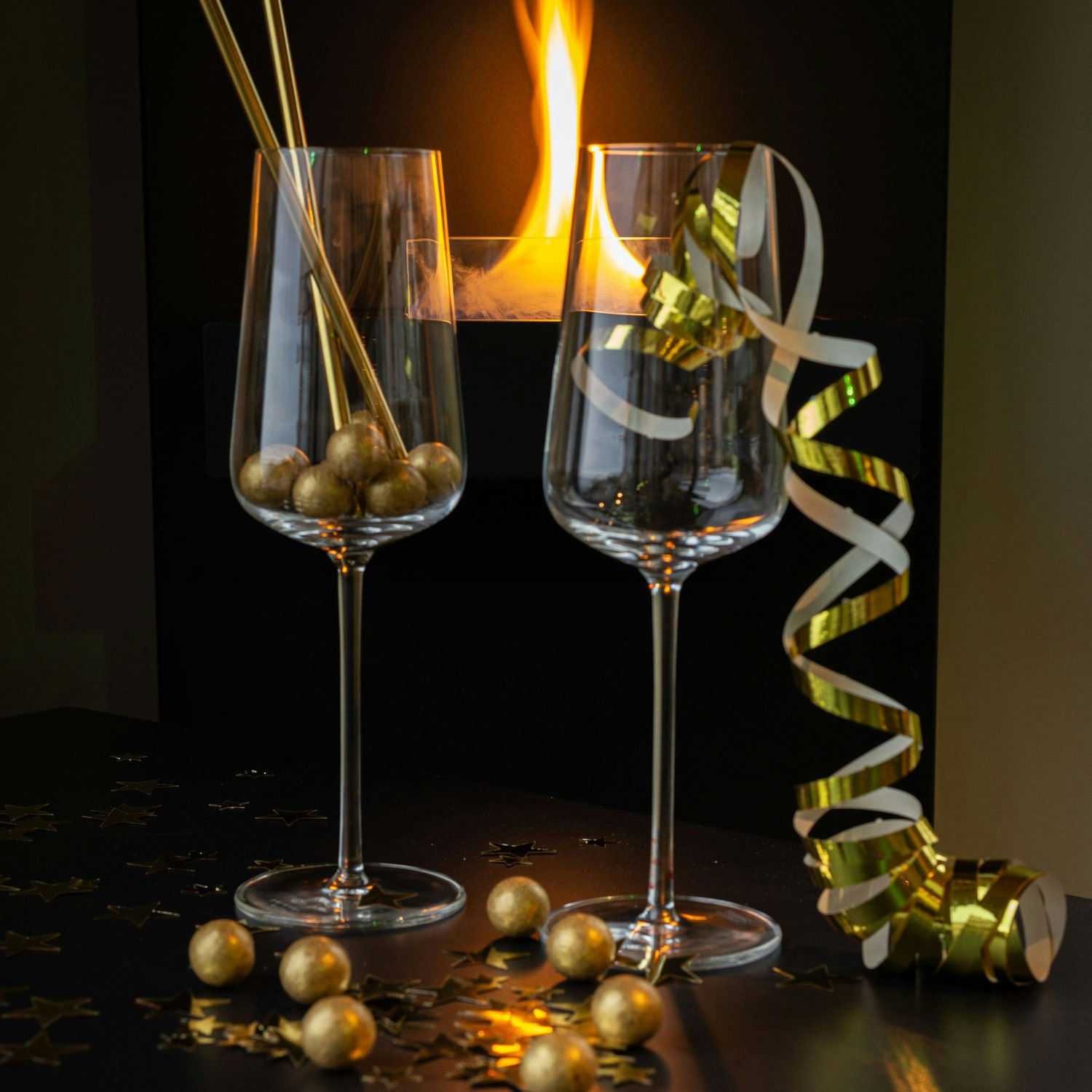 Champagne glasses. Celebratory sparkling wine in realistic 3d clink wi By  YummyBuum