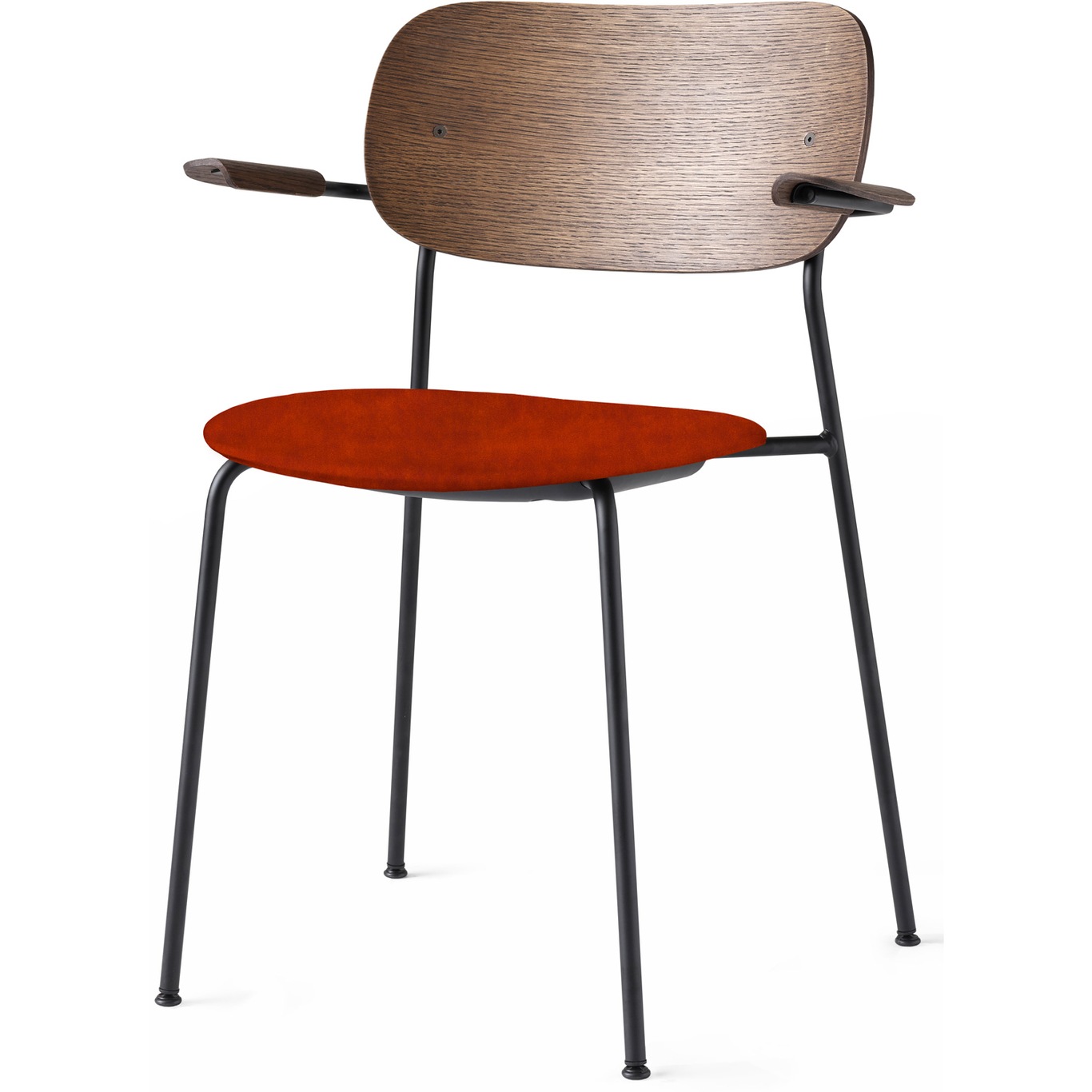 Co Dining Chair Black Steel w. Armrest, City Velvet/Dark Stained Oak